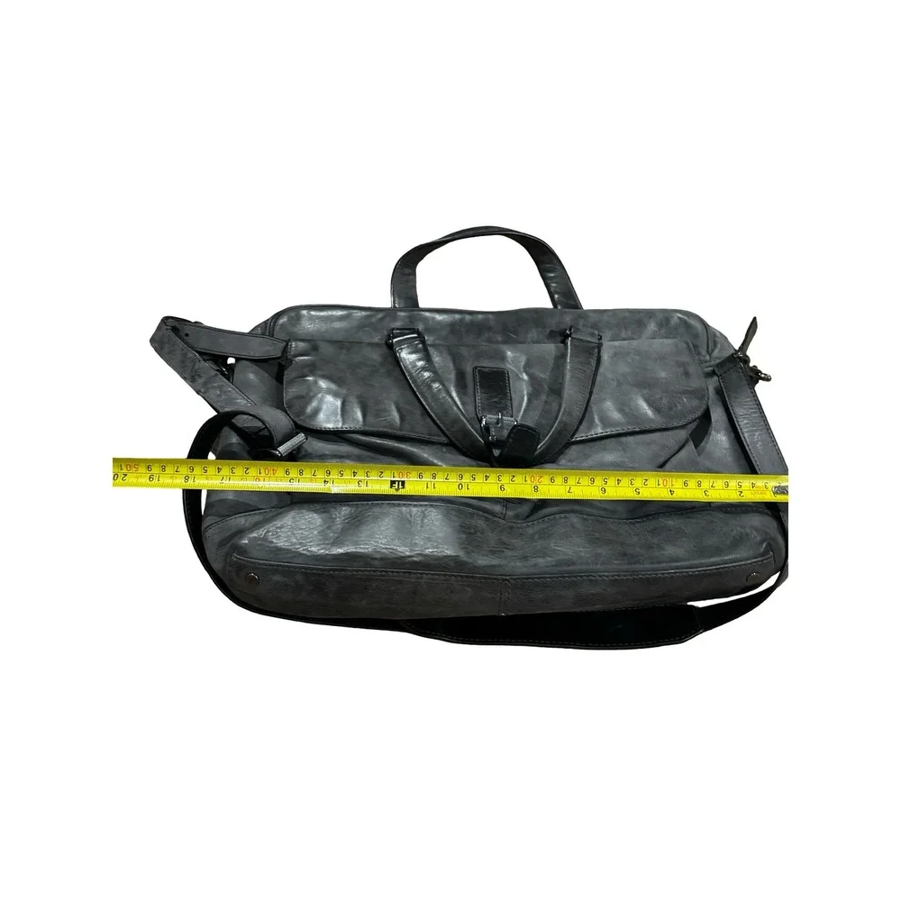 Frye Logan Leather Work Bag Briefcase Slate Grey Distressed Messenger Bag